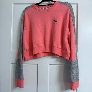 Victoria Secret Pink, Pink and Gray Cropped Sweatshirt